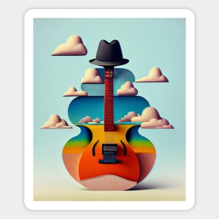 Surrealistic Guitar with a Black Hat Magnet